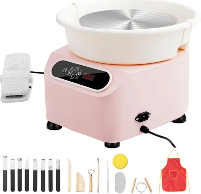 Obrázek produktu pro SucceBuy hrnčířský kruh, 11palcový stroj na tvarování keramiky, 350W elektrický hrnčířský kruh s nožním pedálem a dotykovým LCD displejem, keramický kruh s přímým pohonem a tvarovací nástroje pro kutilské umění a řemesla.