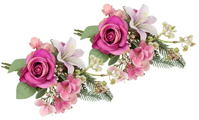 Productafbeelding van Kunstbloemenboeket: rozen, lelies, hortensia's, 35 cm, set van 2. Kunstbloemen, zijde