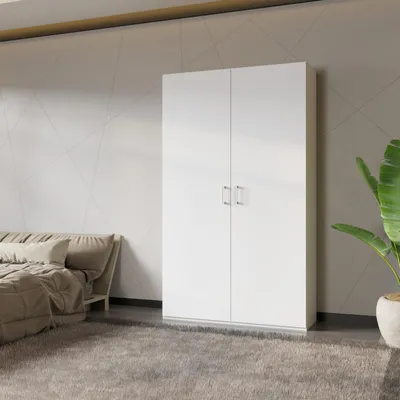 Produktbild von Forte HOME NOOK Mehrzweckschrank 120 40, moderner Drehtürenschrank mit 2 Türen, Flur, Holzwerkstoff, Weiß, 119,5 cm breit x 210,5 cm hoch x 42 cm tief