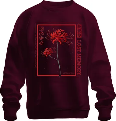 Produktbild von LOST MEMORY Rote Spinnenlilie Higanbana japanisch Streetwear Uni Sweatshirt Pullover, Burgundy, S