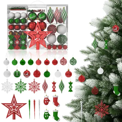 Produktbild von YZNAHRE Weihnachtskugeln Mehrfarbig 138er Set Christbaumschmuck Weihnachtsdeko Plastik inkl. Christbaumkugeln, Stern, Schneeflocke Weihnachtsdekoration Weihnachtsschmuck
