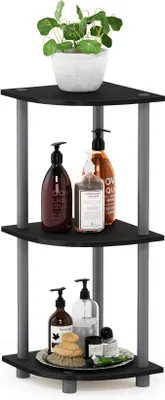Produktbild von PolkaHome® Eckregal, multifunktionales Regal mit 3 Ebenen, Holz, Schwarz/Grau, 29,46 x 29,46 x 75,18 cm