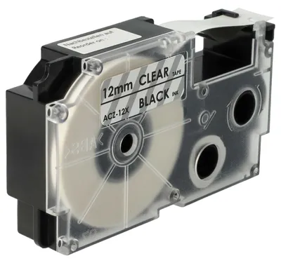 Produktbild von vhbw Schriftband-Kassette kompatibel mit Casio KL-2000, KL-300, KL-70E, KL-200E, KL-60, KL-7000 Etiketten-Drucker 8m x 12mm Schwarz auf Transparent