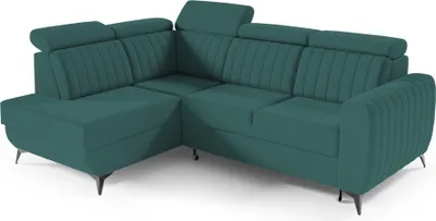 Produktbild von Couch für Wohnzimmer, Samstoff, Ecksofa mit Schlaffunktion und Bettkasten, Schlafsofa, Sofagarnitur, L Sofa Eckcouch L-Form Wohnlandschaft mit Bettfunktion - Ecksofa MOSTA II Dunkelgrün (Castel 75) - Links