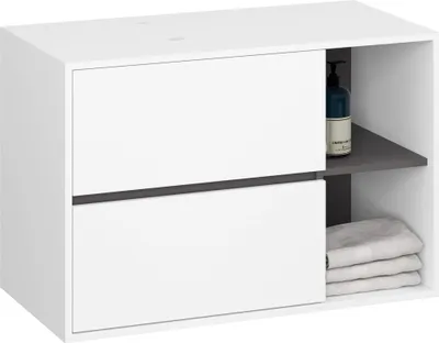 Produktbild von Hängender Waschbeckenunterschrank VAMI Weiß 90 cm 2 Schubladen Graphitgrau B90xH60xT45,5 cm