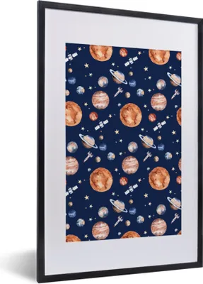 Produktbild von MuchoWow® Gerahmtes Poster Weltraum - Rakete - Planeten - Jungen - Mädchen - Kinder - Kind 40x60 cm - Poster mit Schwarzem Bilderrahmen Wandposter Rahmen Foto Bilder - Poster in Rahmen