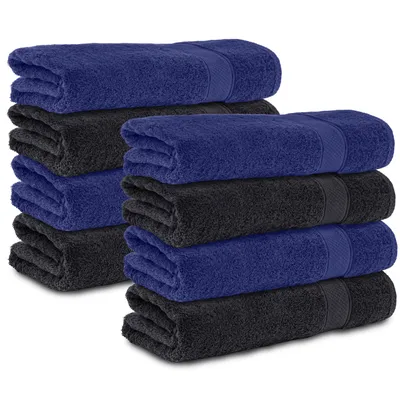 Produktbild von Komfortec 8er Handtücher 50x100 cm Set aus 100% Baumwolle, 470g/m², Frottee, Weich, Schwarz/Navyblau