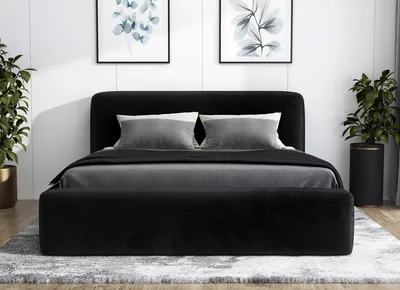 Produktbild von Polsterbett BLUM 180x200 plus Matratze und Bettkasten. Farbe: Schwarz.