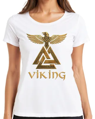 Obrázok produktu pre VIKING Tričko s motívom Valknut, Rabe, Odina, severskej mytológie, bojovníka, Valhally, biele, veľkosť S