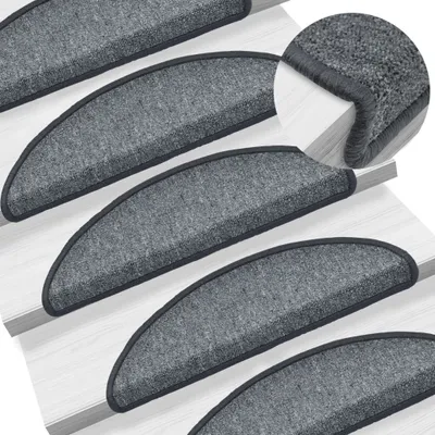 Image de The Living Store 15 pcs. tapis d'escalier Gris foncé 56 x 17 x 3 cm