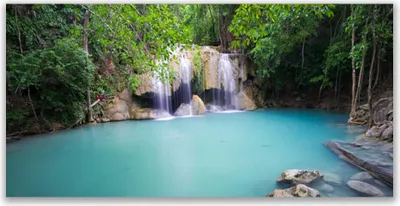 Produktbild von Tulup Leinwand-Bilder 140x70 Wandbild Canvas Kunstdruck Wasserfall Waldsee Natur