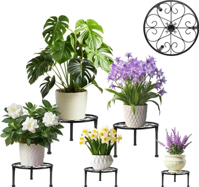 Image de Supports à plantes en métal - Pour l'intérieur et l'extérieur - 5 pièces - Noir