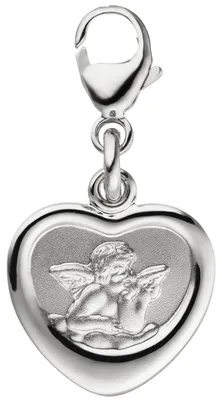 Produktbild von Einhänger Anhänger Charm Schutzengel im Herz aus 925 Silber, rhodiniert teilmatt