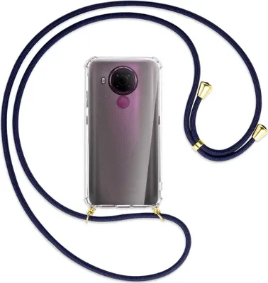 Produktbild von Handykette Backcover-Schutzhülle mit Band (Metall goldfarben) für Nokia 5.4 - dunkelblau