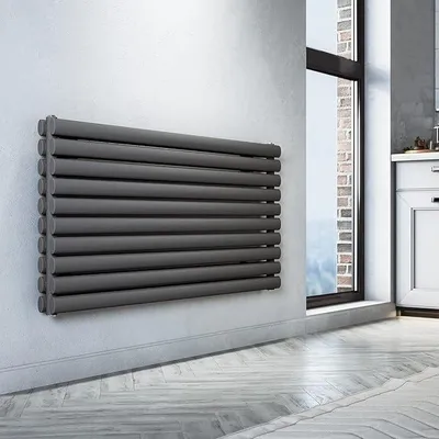 Productafbeelding van Design radiator, 593x1200mm, antraciet | Dubbelwandige, horizontale paneelradiator, zij-aansluiting, badkamerradiator