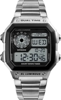 Produktbild von Fur Herren Digital , Chronograph mit LED-Hintergrundbeleuchtung, 50 m Wasserdicht, Edelstahlarmband