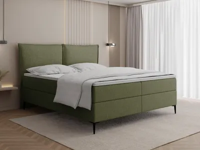 Produktbild von Boxspringbett mit Bettkasten – Polsterbett 160 x 200 cm mit H4 Taschenfederkern 7-Zonen Matratze & 5 cm Topper – Stauraumbett Calio Rise mit hohem Kopfteil & Metallfüße – Grün Chenille