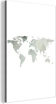 Obrázok produktu pre Nástenná dekorácia Kovový kovový obraz Wall Art 20x30cm Mapa sveta - Minimalizmus - Sivá Muchowow Hliníkové obrazy