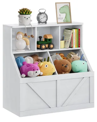 Immagine prodotto di Mensole a gradini per bambini con contenitore per giocattoli – Scaffale per libri per la cameretta (bianco anticato)