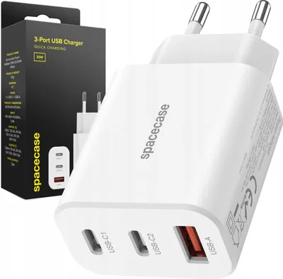 Immagine prodotto di Caricabatterie 2x USB-C, 1x USB-A SPACECASE Caricatore USB 30W GaN SC004W Bianco