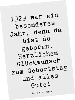 Produktbild von Mr. & Mrs. Panda Grußkarte Spruch 1929 Geburtstag - Weiß - Geschenk, Erinnerungen, Geburtstagsgrüße, Ansichtskarten, Geburtstagsfreude, Geburtsjahr Feier, Ansichtskarte
