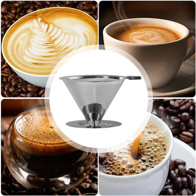 Produktbild von Kaffeetropfer zum Übergießen aus Edelstahl mit papierlosem, wiederverwendbarem Metallkegelfilter