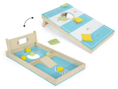 2-in-1 Wurfspiel Cornhole & Sling Puck aus Holz, 51x30x14 cm