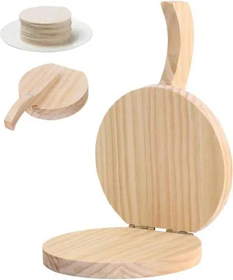 Image de Moule à tortillas en bois, 20 cm, rond, avec poignée, ustensile pour tortillas mexicaines, roti, chapati