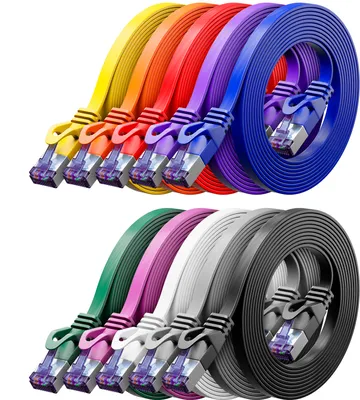 Produktbild von deleyCON 10x 0,25m RJ45 Patchkabel Flachkabel mit CAT7 Rohkabel Netzwerkkabel Ethernetkabel Slim U/FTP Gigabit Ethernet LAN Kabel - Bunt