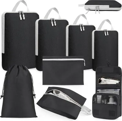 Produktbild von Reise-Organisatoren-Set - 8-teilig - Koffer-Accessoires - inkl. Schminktuch-Tasche - Reisezubehör - Schwarz