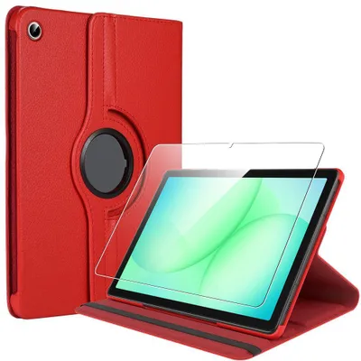 Image de Coque + Verre Trempé pour Samsung Galaxy Tab A9 Plus / A11 Plus, Protection Rotation 360° - Rouge