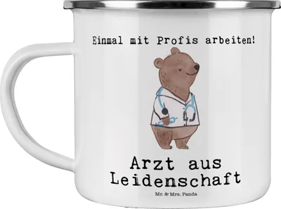 Produktbild von Mr. & Mrs. Panda Emaille Tasse Arzt Leidenschaft - Weiß - Geschenk, Becher, Spruch, Pott, Kaffeepott, Lustig, Krankenhaus, Mediziner, Teetasse