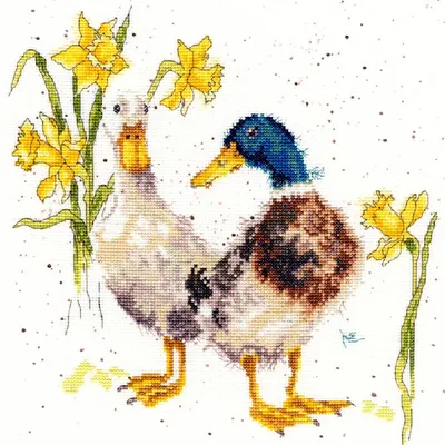 Zdjęcie produktu dla Zestaw do haftu krzyżykowego Bothy Threads "Kaczki i żonkile", 26x26cm, XHD6, wzór liczony