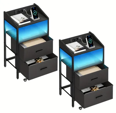 Produktbild von Nachttisch - Beistelltisch - Nachttischschrank - Schlafzimmer-Nachttisch - Aufbewahrungsmöbel - Mit LED-Beleuchtung