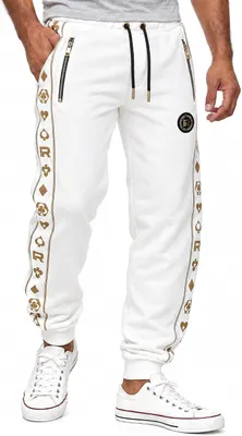 Productafbeelding van Witte herenjoggingbroek met smalle pijpen, elastische tailleband en trekkoord