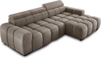 Produktbild von Ecksofa OMBO 285x168x77/97 cm, Rechte Seite Mit Schlaffunktion, Elektrisch Ausziehbarer Sitzfläche, Verstellbaren Kopfstützen, Dunklen Buchenholzfüßen, Hydrophobem EDEN-Bezugstoff - Cappucino