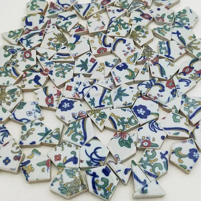 Productafbeelding van Mozaïektegels Keramiek - Keramische Stukjes - Ambachten Maken - Onregelmatige Vorm - 500g - Blauw Wit