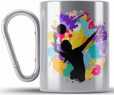 Produktbild von Trendation - Volleyball Geschenk Edelstahl Tasse Karabiner Grafik Coach Herren Mädchen Kaffee Zubehör Volleyball-Spieler Spielerin (Silber)