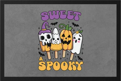 Produktbild von Sweet & Spooky Fußmatte Halloween Geschenkidee Süßigkeiten Kürbis Geister