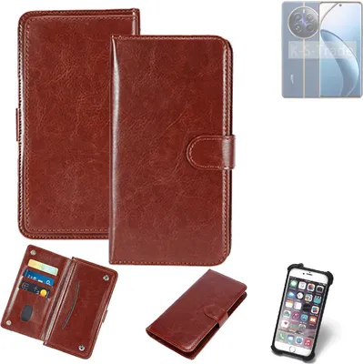 Produktbild von K-S-Trade 360° Hülle kompatibel mit Realme 12 Pro 5G braun Kunstleder Case BookCase WalletCase Kunstlederederhülle Handyhülle, Rundumschutz Bumper