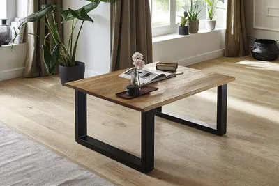 Produktbild von Couchtisch Baumkante 90x90 cm Wildeiche schwarz matt SESSA