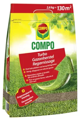 Produktbild von COMPO-Rasensamen 2,6 kg für 130 m2 - Turbo-Rasenerneuerung - Schnelle Regeneration - Langlebiger & fester Rasen - Geeignet für einen Spielrasen