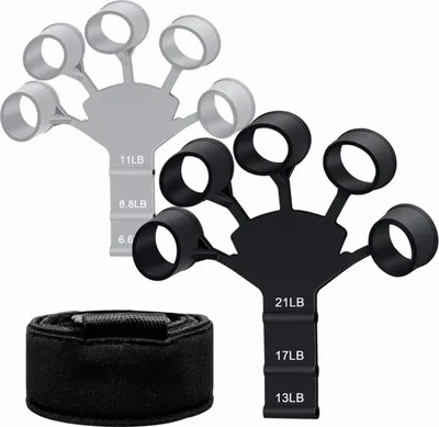 Image de Camerazar Entraîneur réglable pour les doigts et les poignets, 2pcs, silicone, résistance 3-9 kg