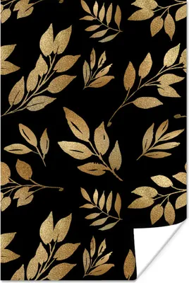 Produktbild von MuchoWow® Poster Partoon - Schwarz und Gold - Blätter 20x30 cm - Papierdruck