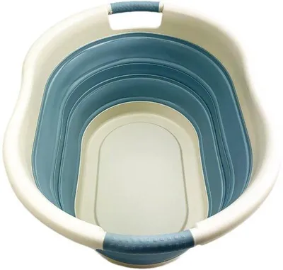 Productafbeelding van Ibenzoa® inklapbare wasmand – ruimtebesparend, 59x44x28 cm (uitgeklapt) / 8 cm (ingeklapt), BPA-vrij, met comfortabele handgrepen, grijs-blauw