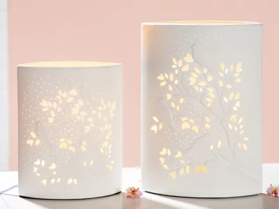 Obrázok produktu pre GILDE Stolná lampa, motív vtáka, motív vetvy, porcelán, biela, , d. 10,5 cm, š. 16,5 cm, v. 20 cm 33807