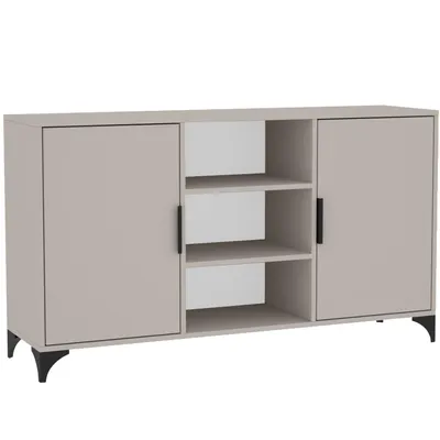 Obrázek produktu pro BEAUTYSOFA | Komoda HOME 2D2P – příborník se 2 dvířky a 2 otevřenými policemi, stojací skříň v barvě kašmír, s úchytkami