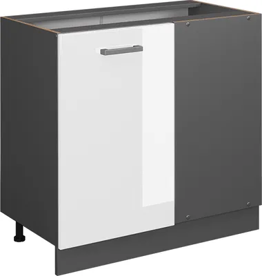 Obrázek produktu pro Rohová skříňka Vicco R-Line Bílá vysoký lesk 86 cm bez pracovní desky, Model 37830