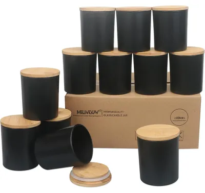 12er-Pack 295 ml Glas-Kerzengefäße mit Bambusdeckeln