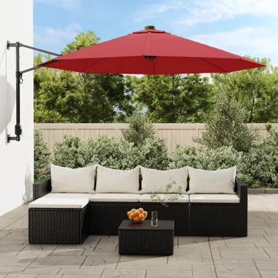 Image de Maison Exclusive - Parasol mural avec LED, couleur rouge vif, 290 cm